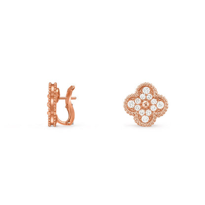 [Riva Jewelry]15MM CLOVER FLOWER STUD EARRINGS ROSE GOLD COLLECTION