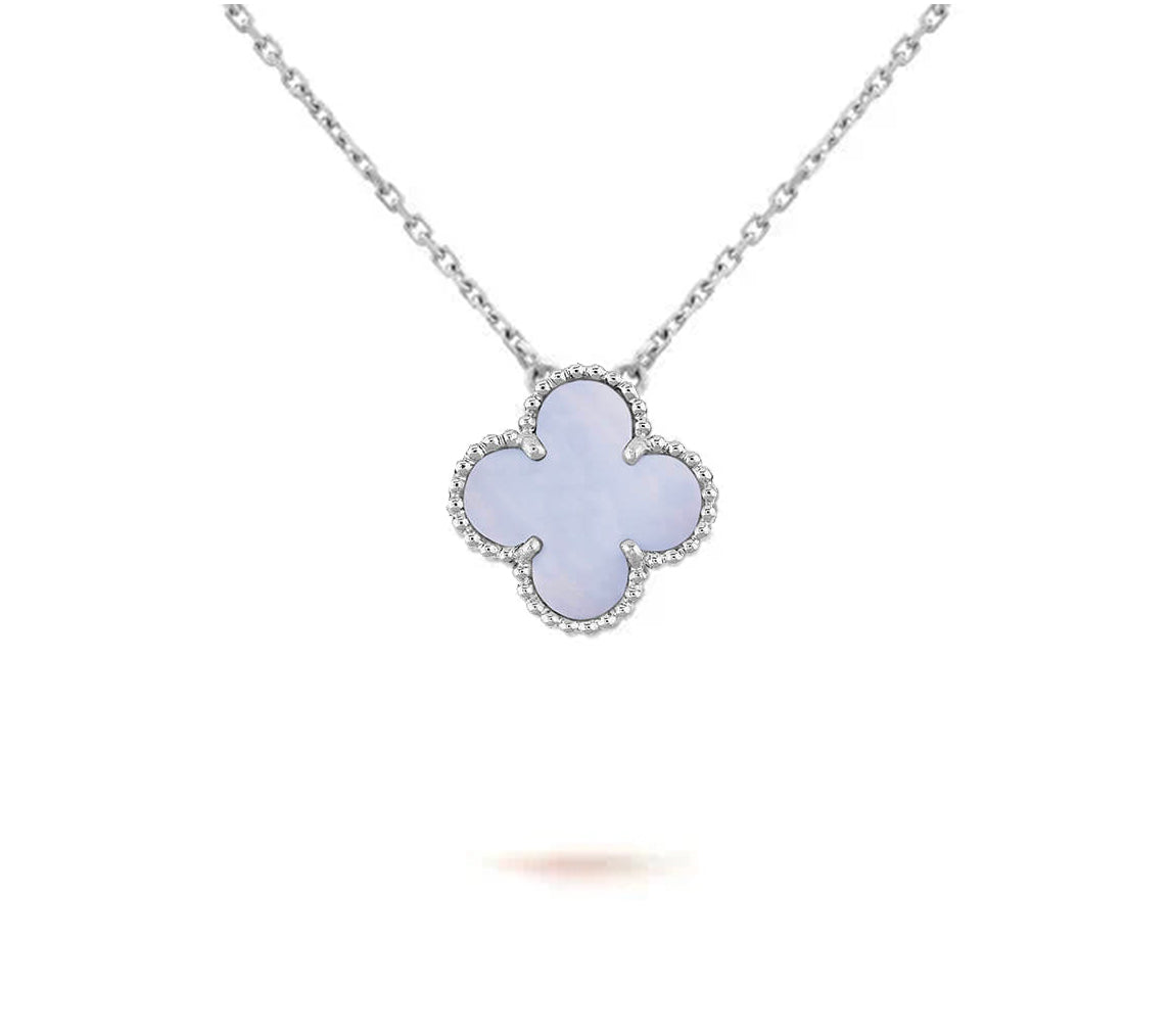[Riva Jewelry]15MM CLOVER FLOWER PENDANT NECKLACE WHITE GOLD COLLECTION