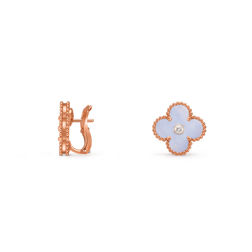 [Riva Jewelry]15MM CLOVER FLOWER STUD EARRINGS DIAMOND-ROSE GOLD COLLECTION