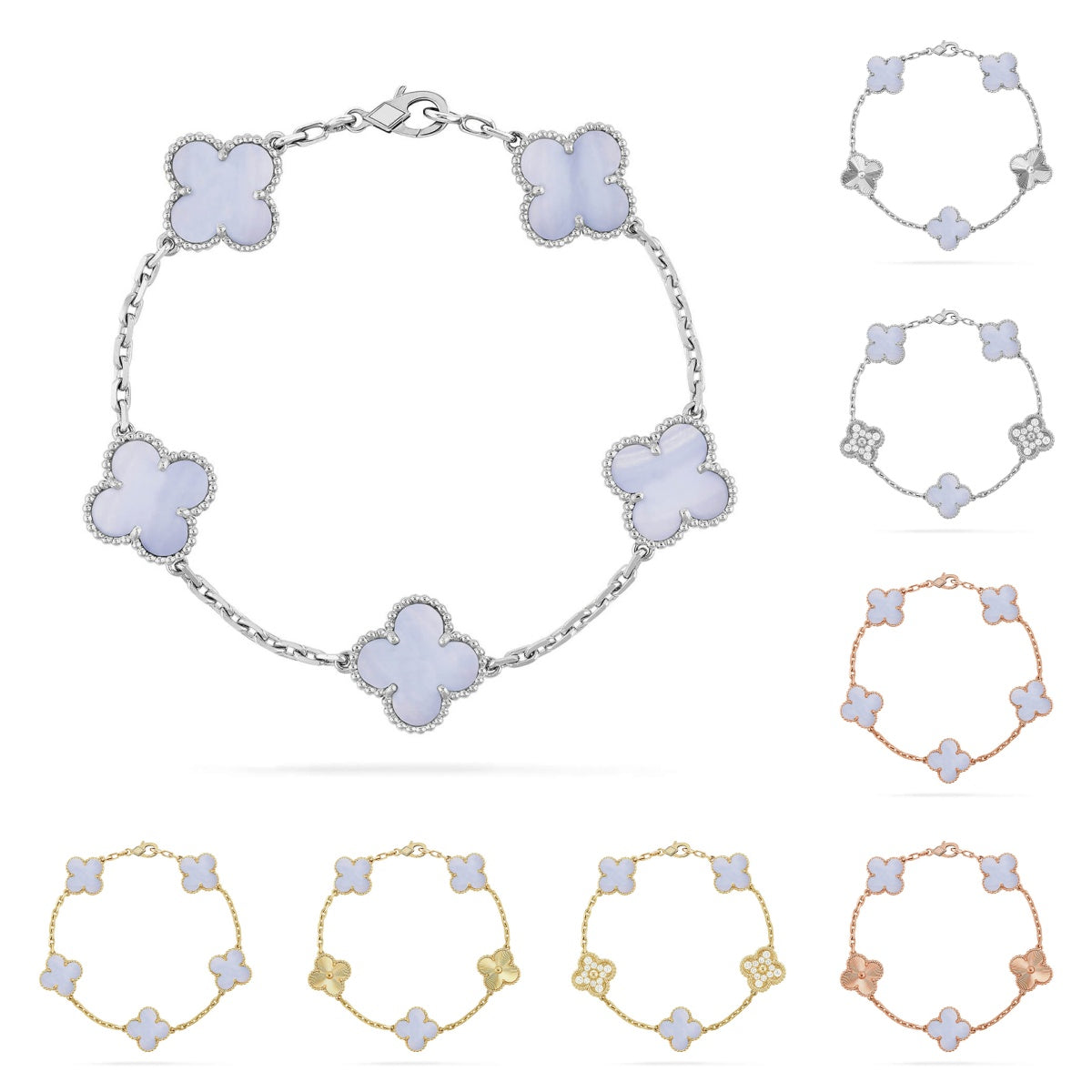 [Riva Jewelry]LUCKY CLOVER 5-MOTIF BRACELET - PURPLE CHALCEDONY COLLECTION