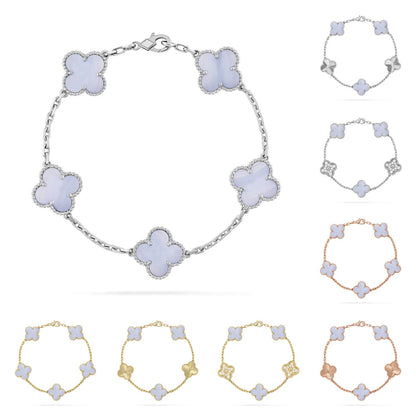 [Riva Jewelry]LUCKY CLOVER 5-MOTIF BRACELET - PURPLE CHALCEDONY COLLECTION