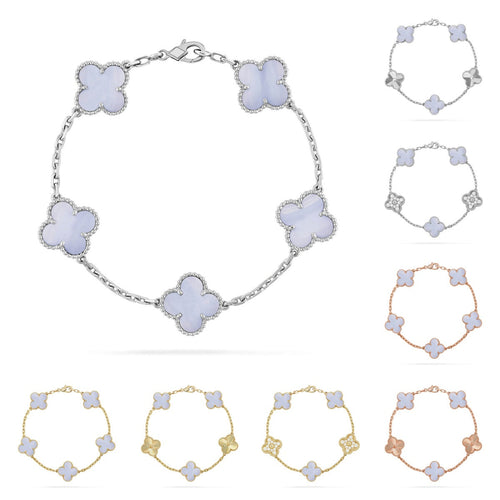 [Riva Jewelry]LUCKY CLOVER 5-MOTIF BRACELET - PURPLE CHALCEDONY COLLECTION