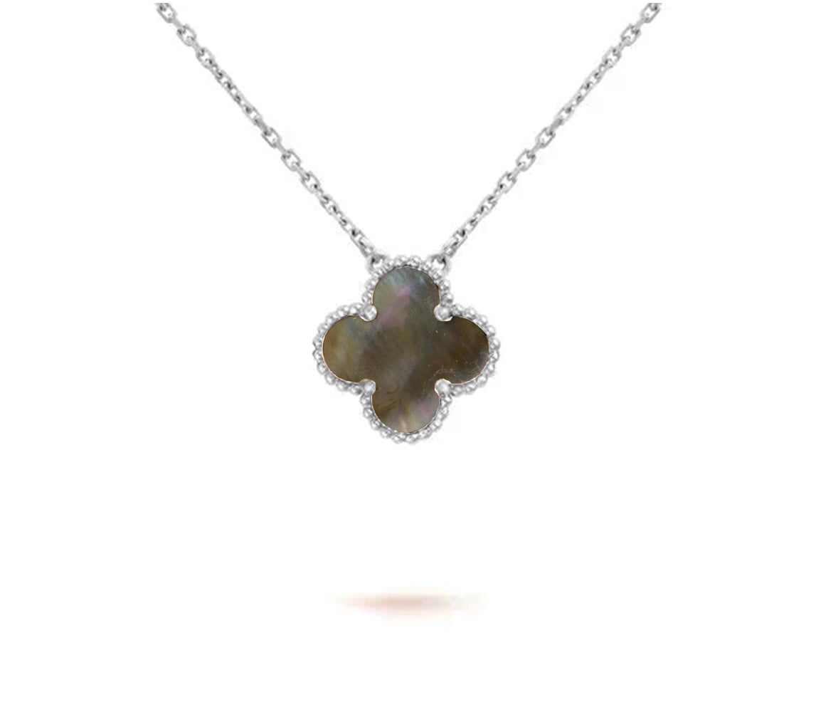 [Riva Jewelry]15MM CLOVER FLOWER PENDANT NECKLACE WHITE GOLD COLLECTION