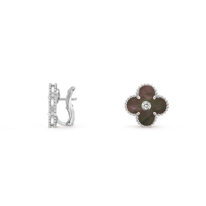 [Riva Jewelry]15MM CLOVER FLOWER STUD EARRINGS DIAMOND-WHITE GOLD COLLECTION