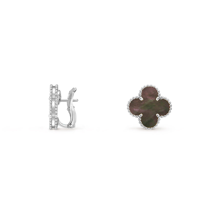 [Riva Jewelry]15MM CLOVER FLOWER STUD EARRINGS WHITE GOLD COLLECTION