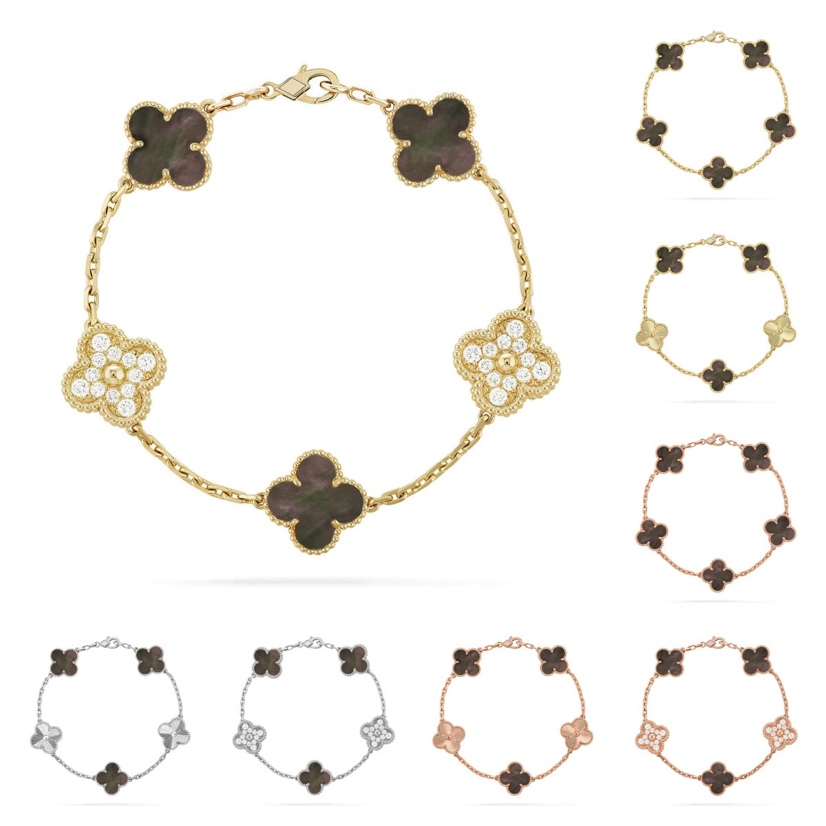 [Riva Jewelry]LUCKY CLOVER 5-MOTIF BRACELET - GREY MOTHER-OF-PEARL COLLECTION