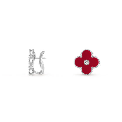 [Riva Jewelry]15MM CLOVER FLOWER STUD EARRINGS DIAMOND-WHITE GOLD COLLECTION