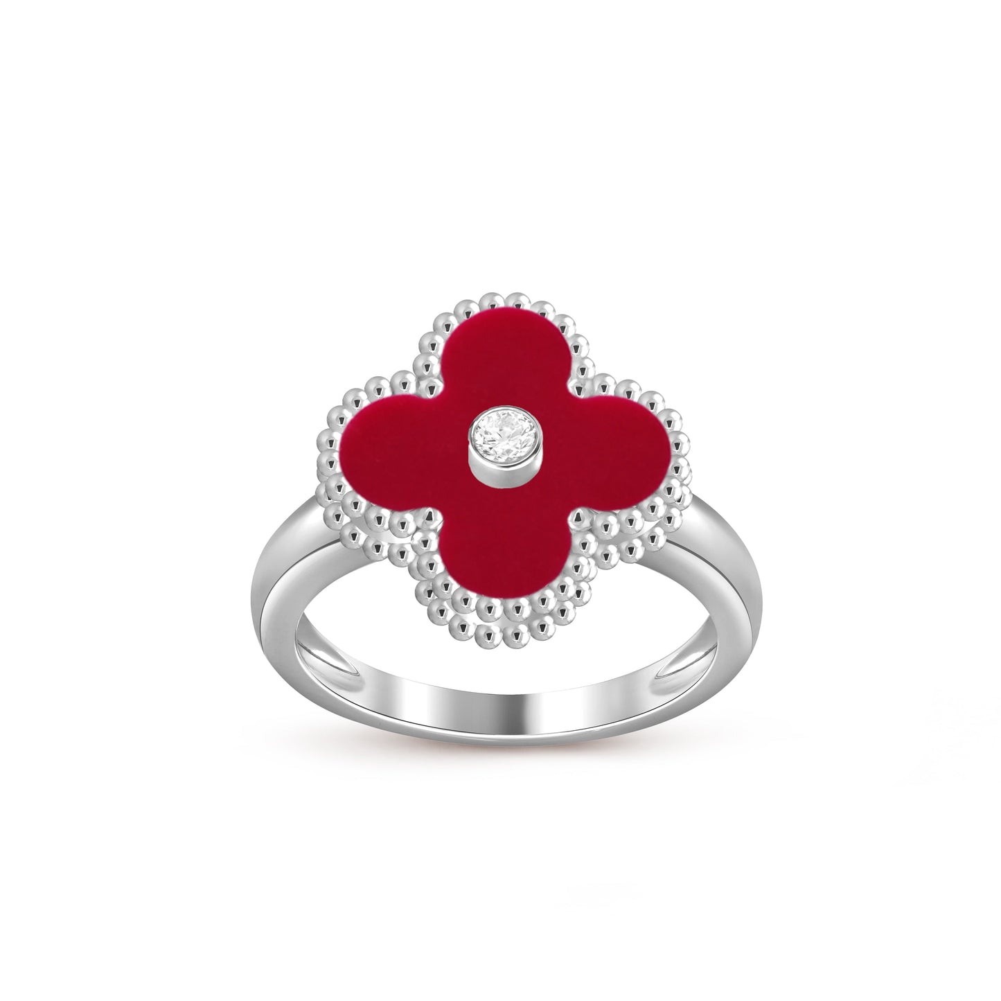 [Riva Jewelry]LUCKY CLOVER DIAMOND-ACCENT WHITE GOLD RING COLLECTION