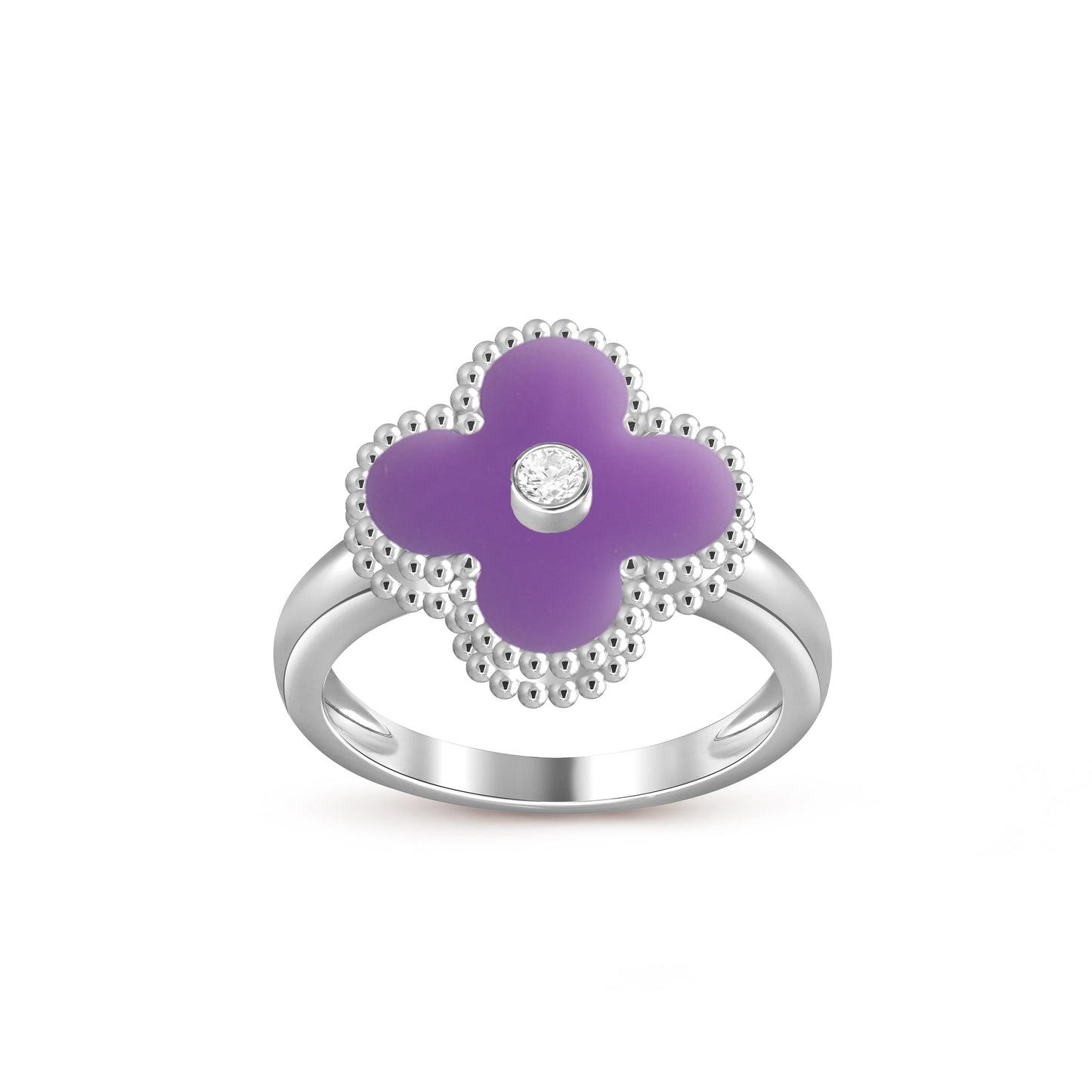 [Riva Jewelry]LUCKY CLOVER DIAMOND-ACCENT WHITE GOLD RING COLLECTION