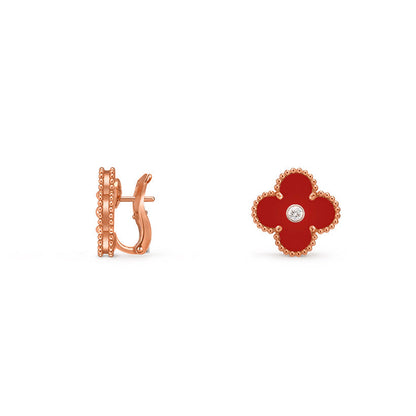 [Riva Jewelry]15MM CLOVER FLOWER STUD EARRINGS DIAMOND-ROSE GOLD COLLECTION