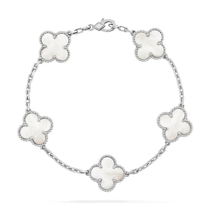 [Riva Jewelry]LUCKY CLOVER 5-MOTIF BRACELET - WHITE MOTHER-OF-PEARL COLLECTION