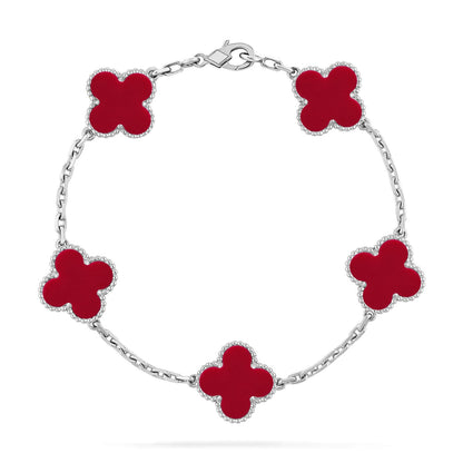 [Riva Jewelry]LUCKY CLOVER 5-MOTIF BRACELET - RED CARNELIAN COLLECTION