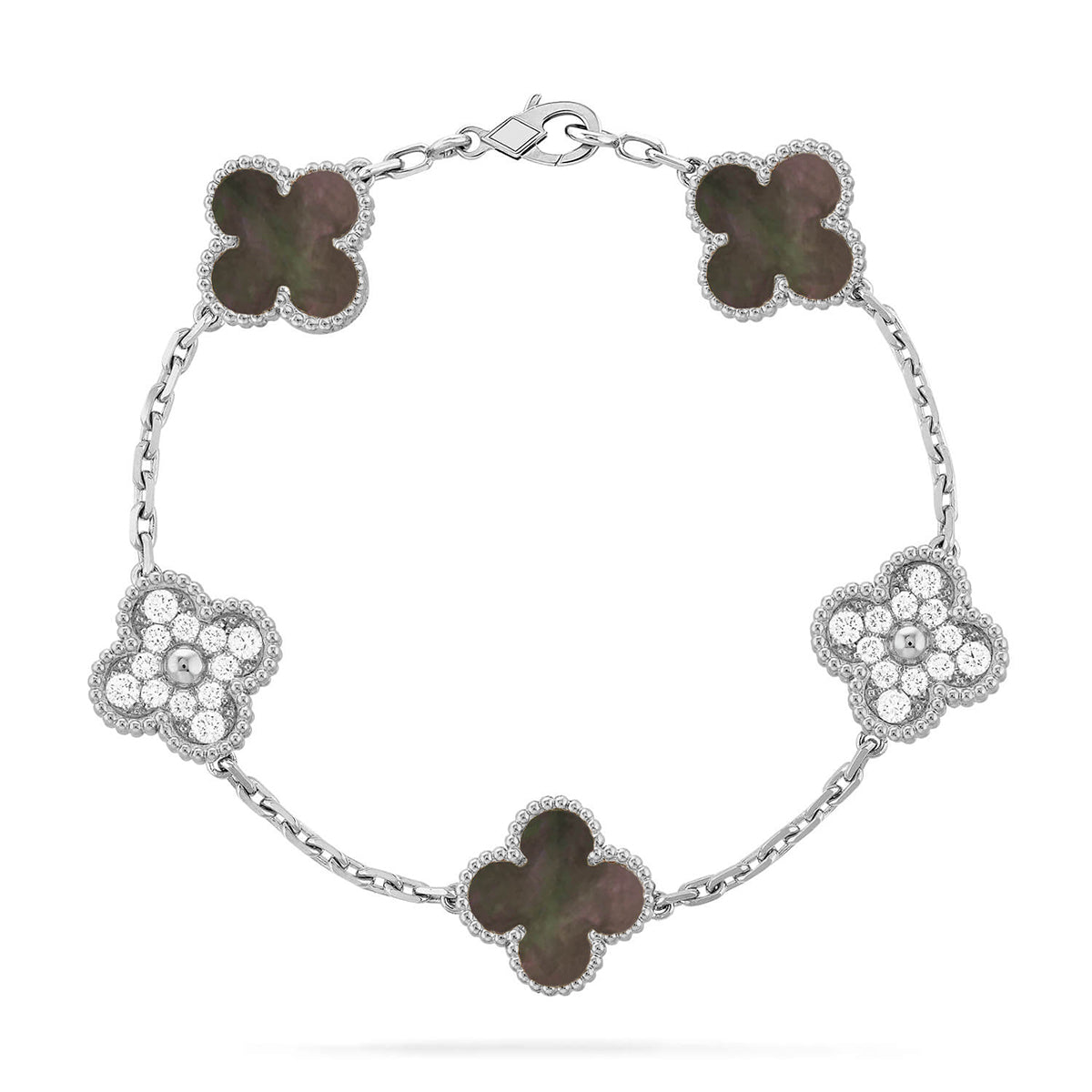 [Riva Jewelry]LUCKY CLOVER 5-MOTIF BRACELET - GREY MOTHER-OF-PEARL COLLECTION