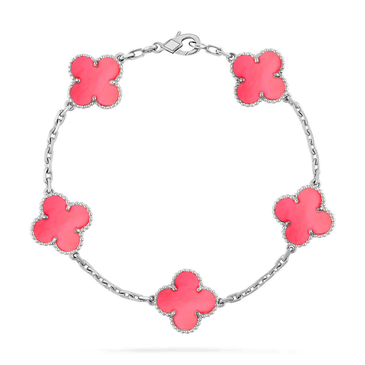 [Riva Jewelry]LUCKY CLOVER 5-MOTIF BRACELET - PINK MOTHER-OF-PEARL COLLECTION