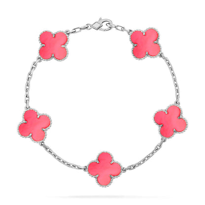 [Riva Jewelry]LUCKY CLOVER 5-MOTIF BRACELET - PINK MOTHER-OF-PEARL COLLECTION