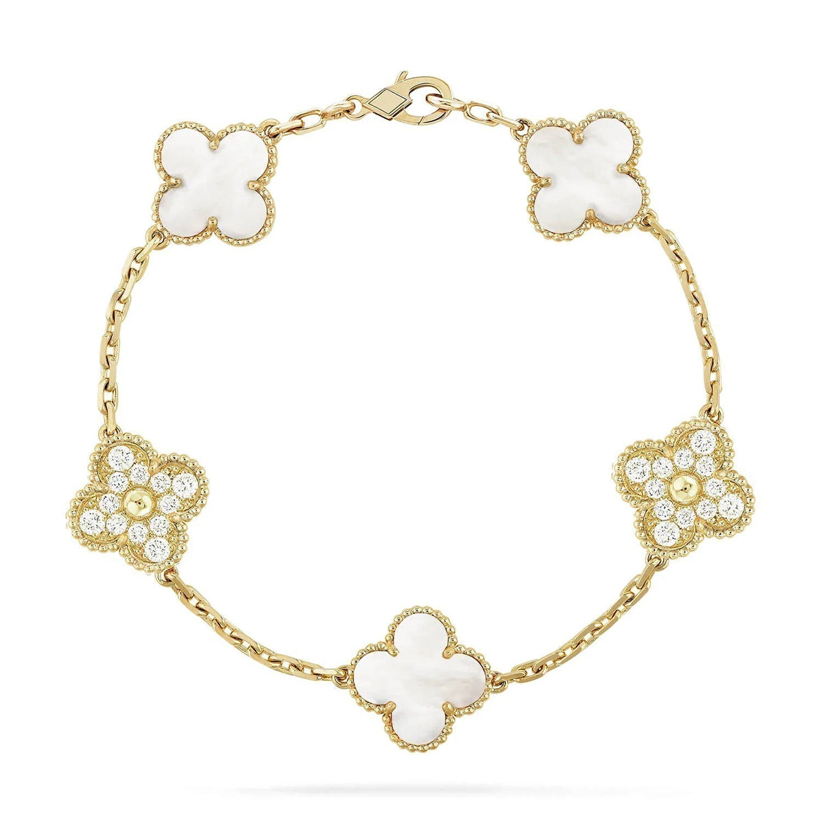 [Riva Jewelry]LUCKY CLOVER 5-MOTIF BRACELET - WHITE MOTHER-OF-PEARL COLLECTION