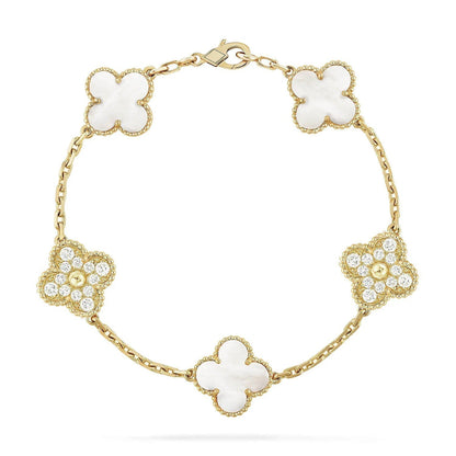 [Riva Jewelry]LUCKY CLOVER 5-MOTIF BRACELET - WHITE MOTHER-OF-PEARL COLLECTION