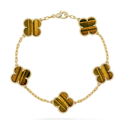 [Riva Jewelry]LUCKY CLOVER 5-MOTIF BRACELET -  TIGER’S EYE COLLECTION