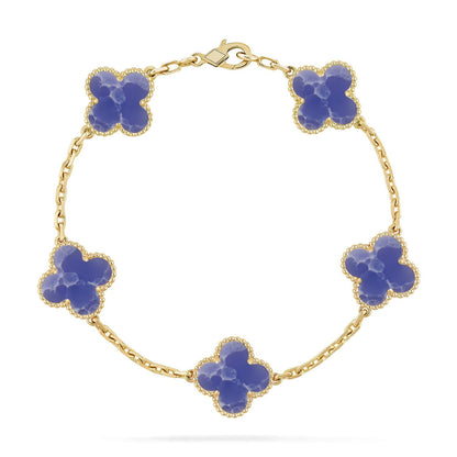 [Riva Jewelry]LUCKY CLOVER 5-MOTIF BRACELET - BLUE LARIMAR COLLECTION