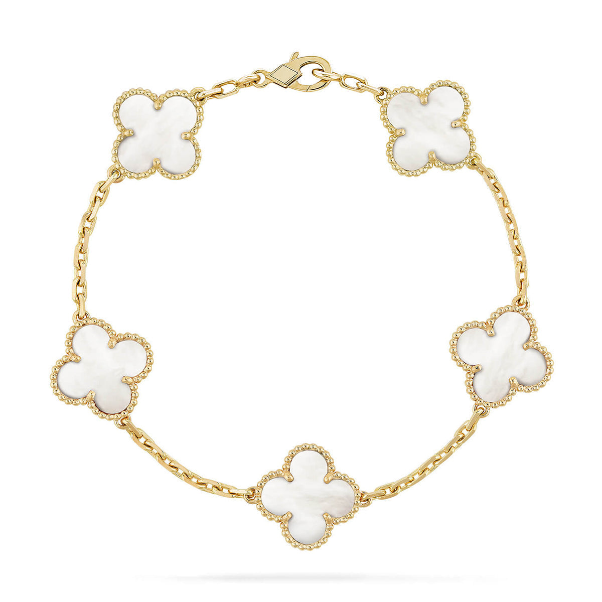 [Riva Jewelry]LUCKY CLOVER 5-MOTIF BRACELET - WHITE MOTHER-OF-PEARL COLLECTION