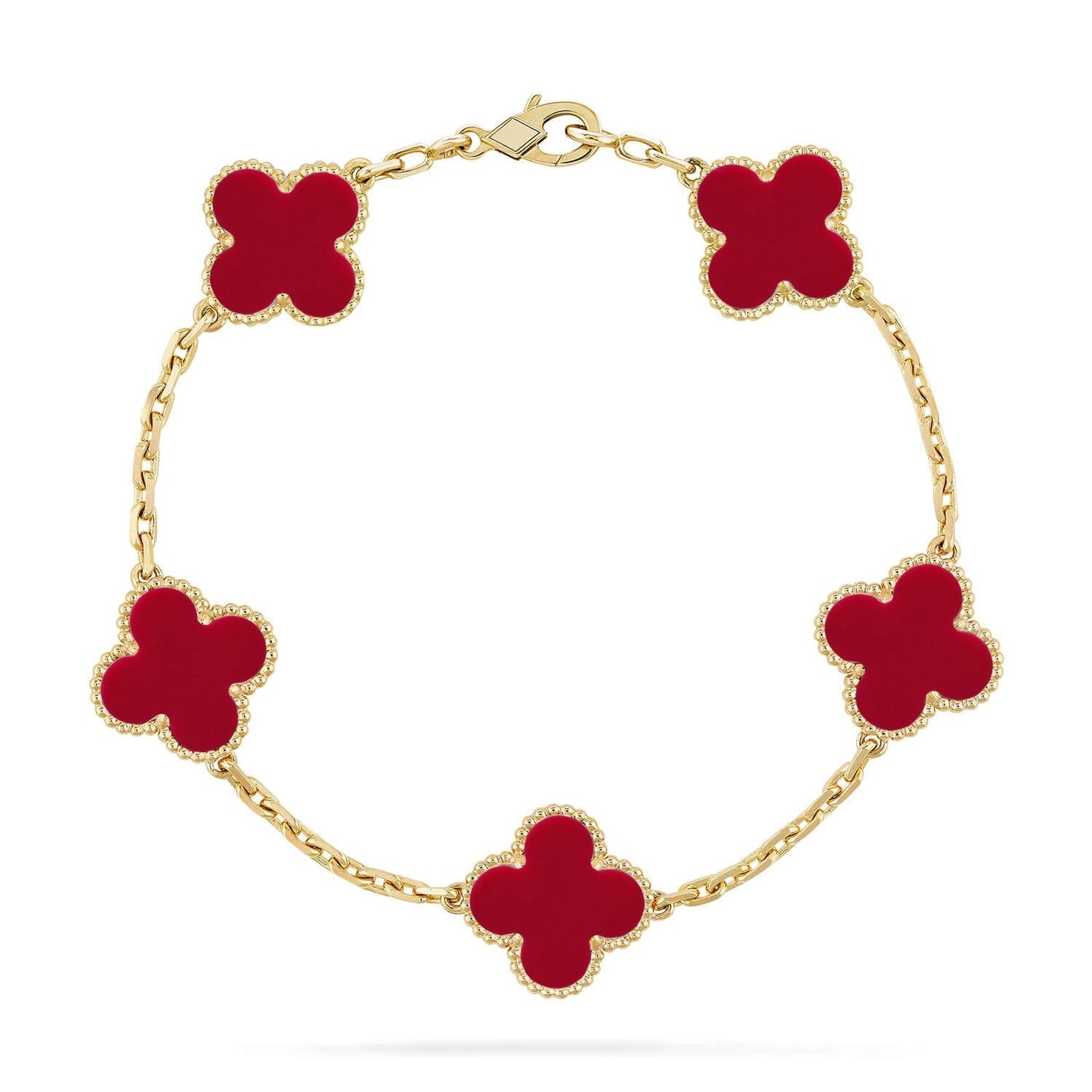 [Riva Jewelry]LUCKY CLOVER 5-MOTIF BRACELET - RED CARNELIAN COLLECTION