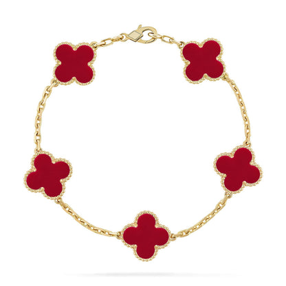 [Riva Jewelry]LUCKY CLOVER 5-MOTIF BRACELET - RED CARNELIAN COLLECTION