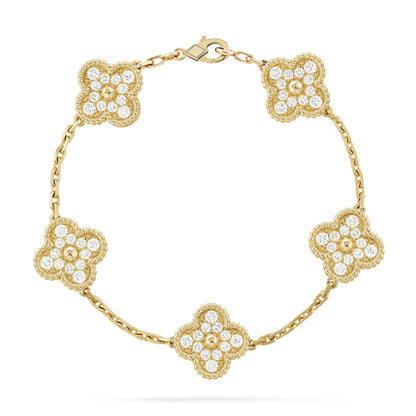 [Riva Jewelry]LUCKY CLOVER 5-MOTIF BRACELET - FULL-DIAMOND