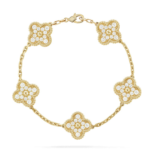[Riva Jewelry]LUCKY CLOVER 5-MOTIF BRACELET - FULL-DIAMOND