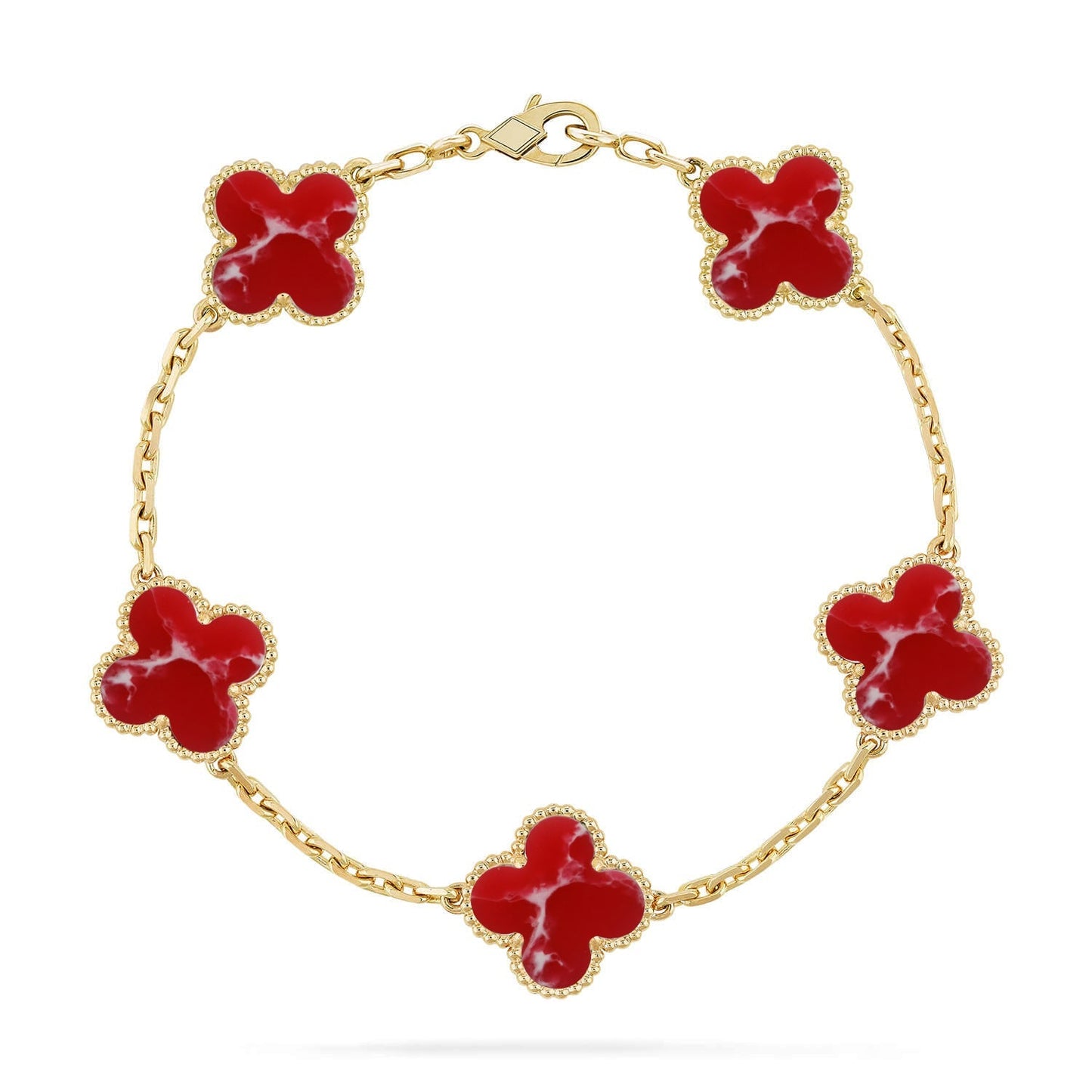 [Riva Jewelry]LUCKY CLOVER 5-MOTIF BRACELET - RED LARIMAR COLLECTION