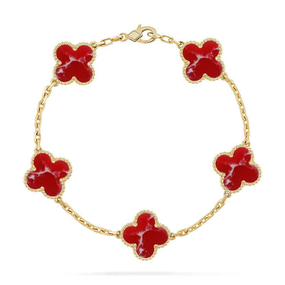 [Riva Jewelry]LUCKY CLOVER 5-MOTIF BRACELET - RED LARIMAR COLLECTION