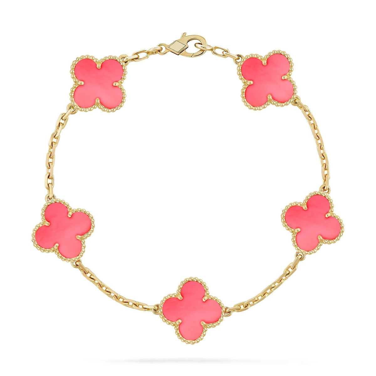 [Riva Jewelry]LUCKY CLOVER 5-MOTIF BRACELET - PINK MOTHER-OF-PEARL COLLECTION