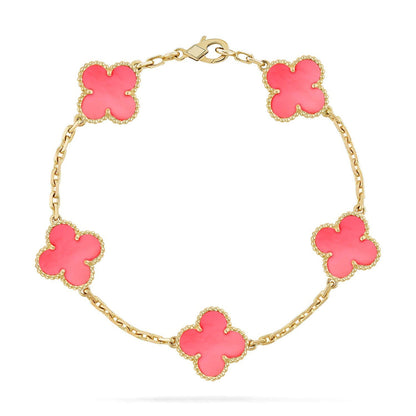 [Riva Jewelry]LUCKY CLOVER 5-MOTIF BRACELET - PINK MOTHER-OF-PEARL COLLECTION