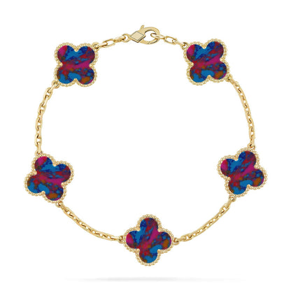 [Riva Jewelry]LUCKY CLOVER 5-MOTIF BRACELET - MULTI-GEM COLLECTION
