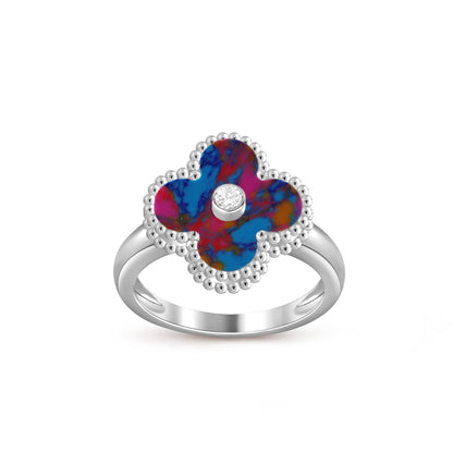 [Riva Jewelry]LUCKY CLOVER DIAMOND-ACCENT WHITE GOLD RING COLLECTION