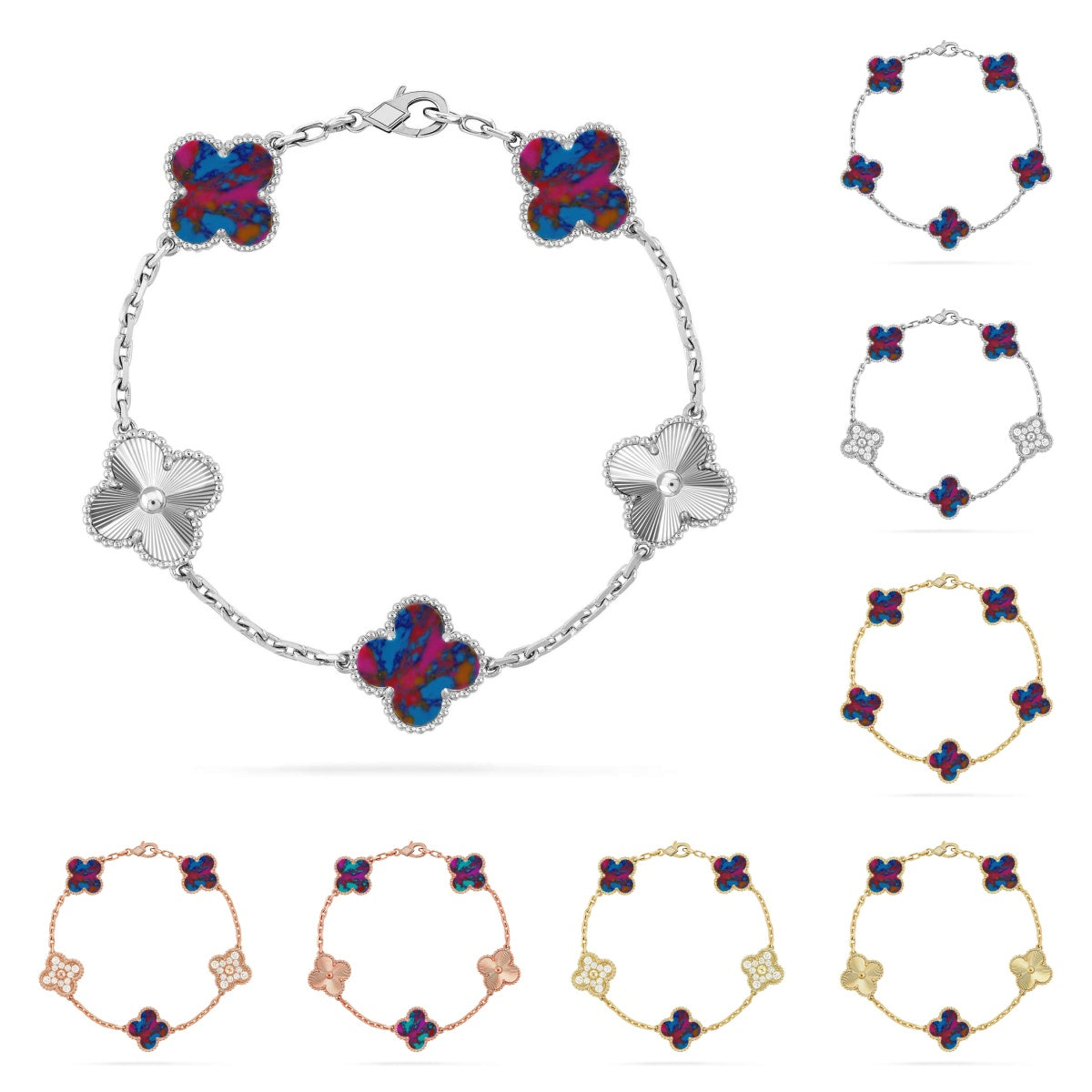 [Riva Jewelry]LUCKY CLOVER 5-MOTIF BRACELET - MULTI-GEM COLLECTION
