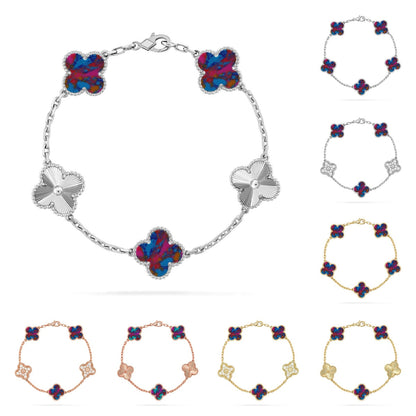 [Riva Jewelry]LUCKY CLOVER 5-MOTIF BRACELET - MULTI-GEM COLLECTION