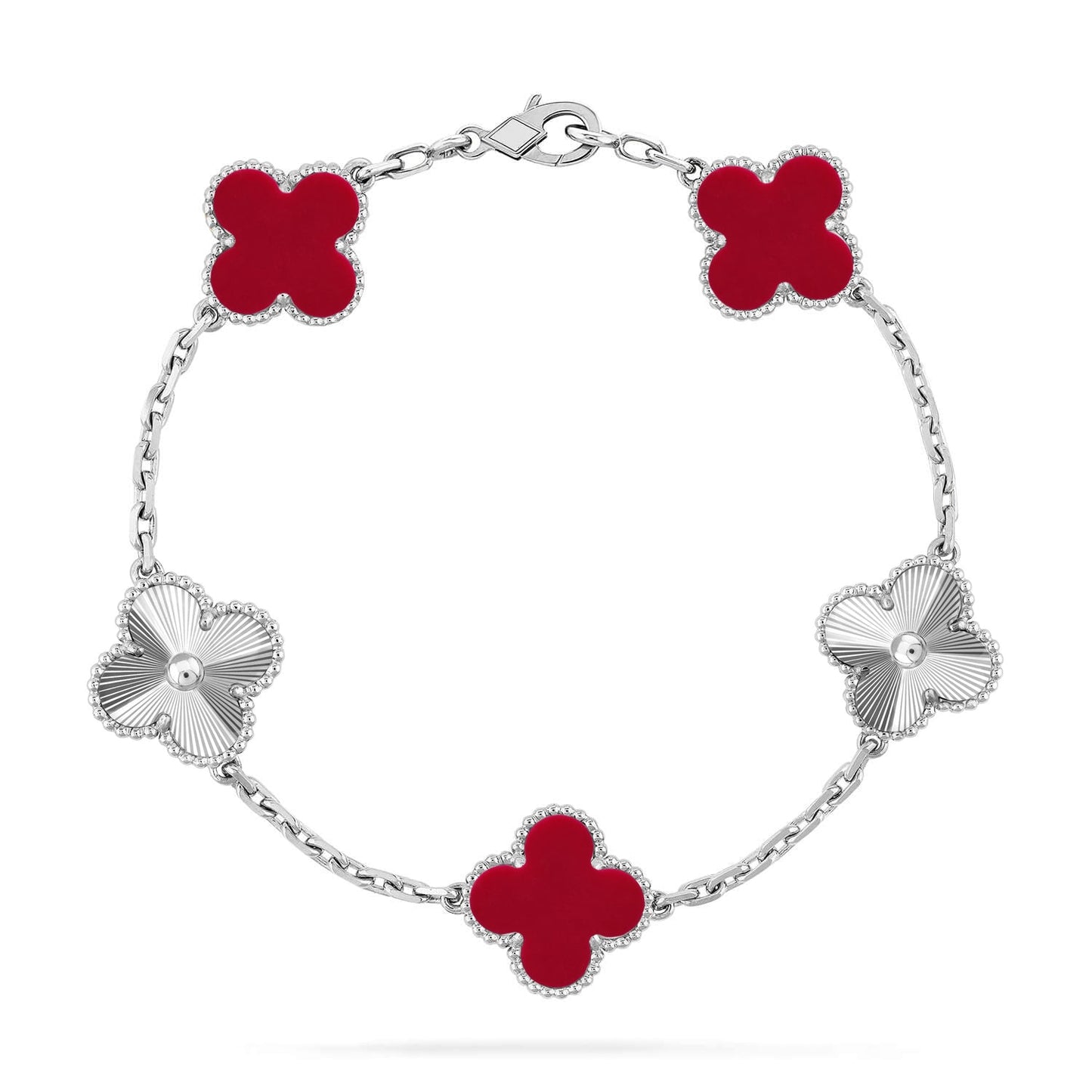 [Riva Jewelry]LUCKY CLOVER 5-MOTIF BRACELET - RED CARNELIAN COLLECTION