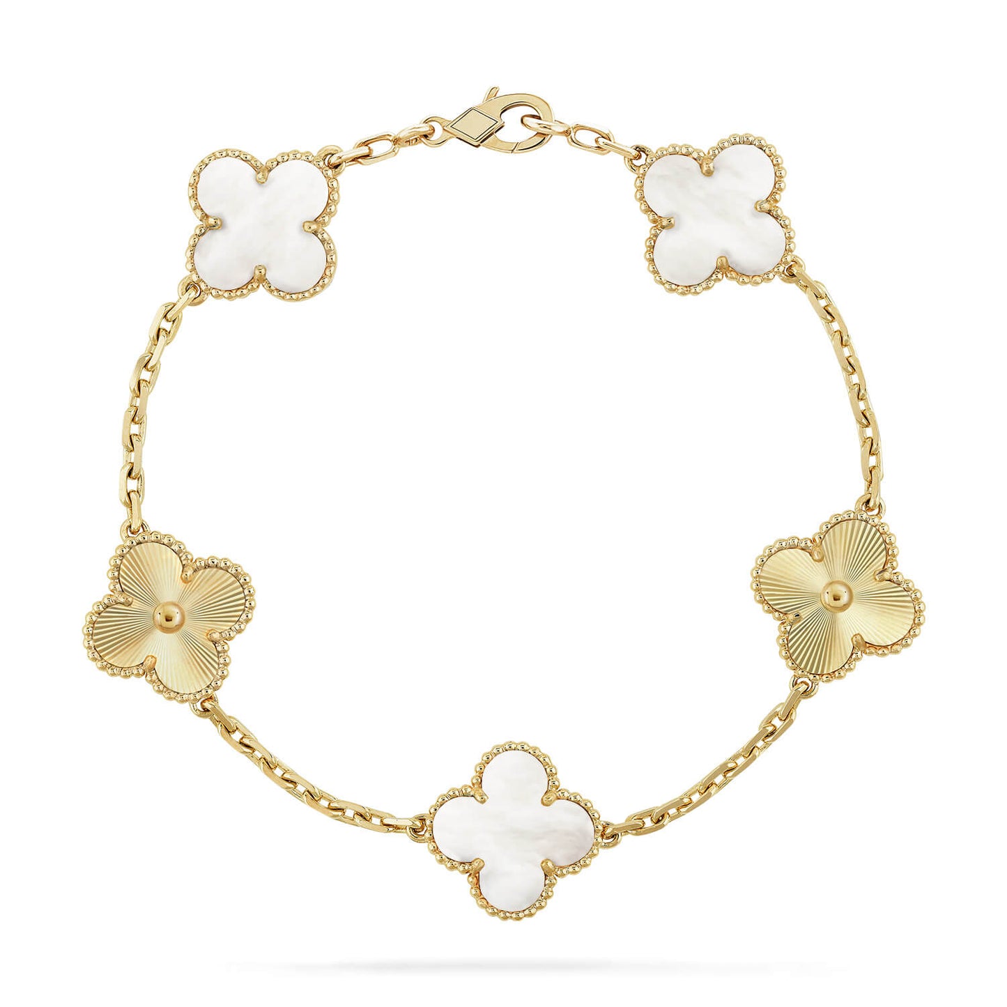 [Riva Jewelry]LUCKY CLOVER 5-MOTIF BRACELET - WHITE MOTHER-OF-PEARL COLLECTION