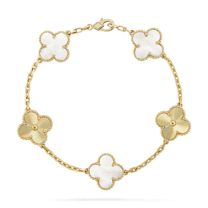 [Riva Jewelry]LUCKY CLOVER 5-MOTIF BRACELET - WHITE MOTHER-OF-PEARL COLLECTION
