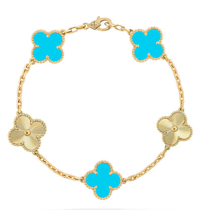 [Riva Jewelry]LUCKY CLOVER 5-MOTIF BRACELET - TURQUOISE COLLECTION