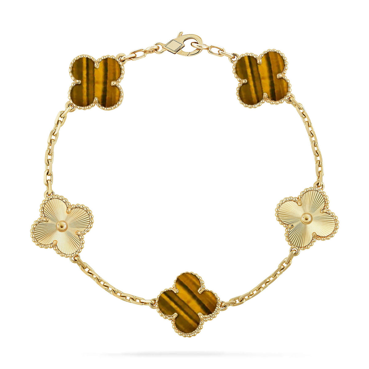 [Riva Jewelry]LUCKY CLOVER 5-MOTIF BRACELET -  TIGER’S EYE COLLECTION
