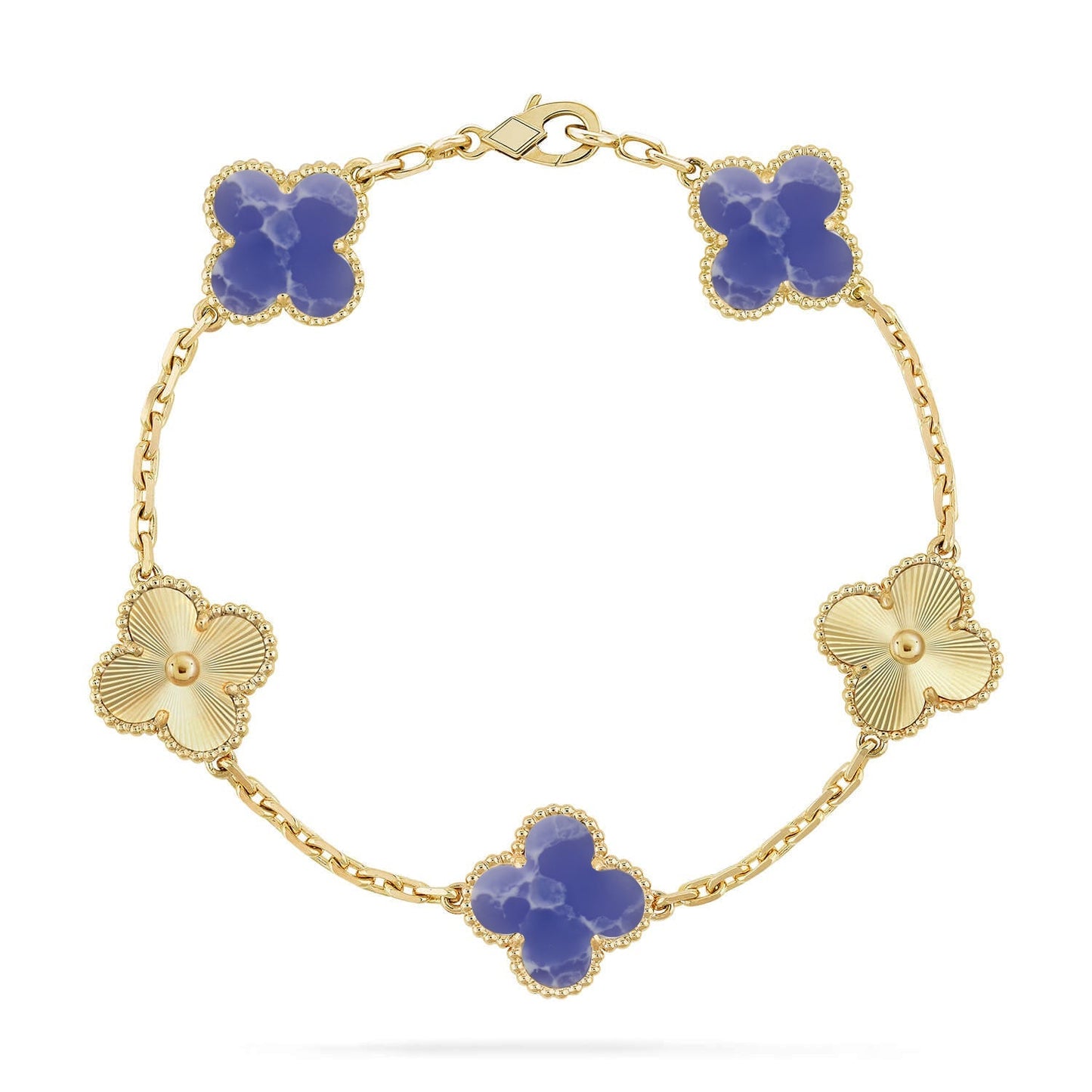[Riva Jewelry]LUCKY CLOVER 5-MOTIF BRACELET - BLUE LARIMAR COLLECTION