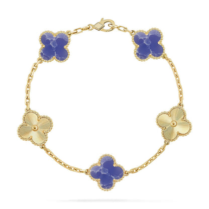 [Riva Jewelry]LUCKY CLOVER 5-MOTIF BRACELET - BLUE LARIMAR COLLECTION