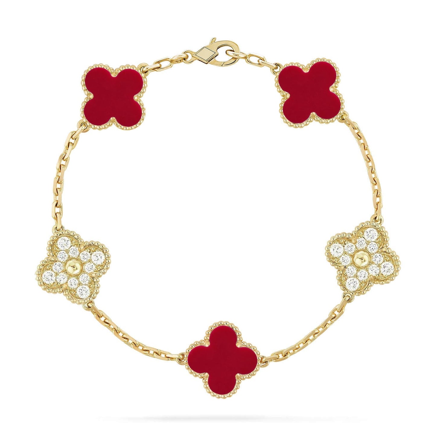 [Riva Jewelry]LUCKY CLOVER 5-MOTIF BRACELET - RED CARNELIAN COLLECTION