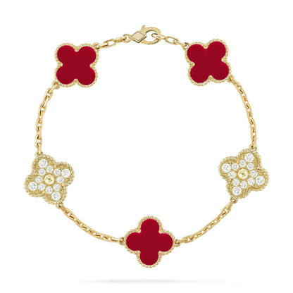 [Riva Jewelry]LUCKY CLOVER 5-MOTIF BRACELET - RED CARNELIAN COLLECTION