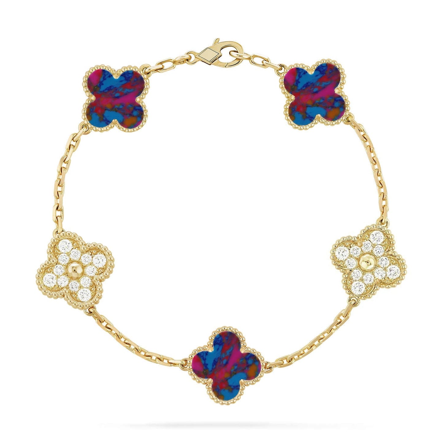 [Riva Jewelry]LUCKY CLOVER 5-MOTIF BRACELET - MULTI-GEM COLLECTION