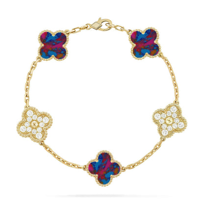 [Riva Jewelry]LUCKY CLOVER 5-MOTIF BRACELET - MULTI-GEM COLLECTION