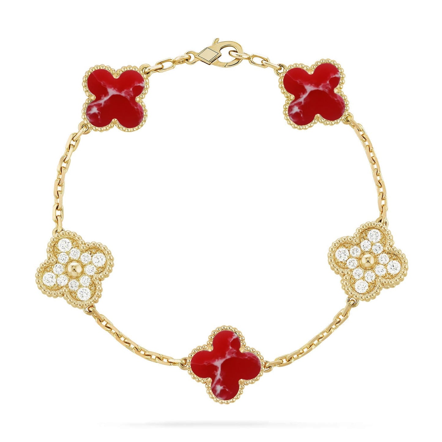 [Riva Jewelry]LUCKY CLOVER 5-MOTIF BRACELET - RED LARIMAR COLLECTION
