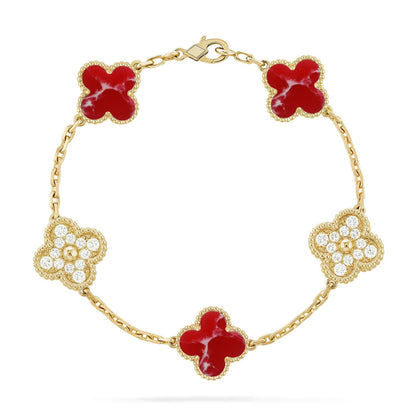 [Riva Jewelry]LUCKY CLOVER 5-MOTIF BRACELET - RED LARIMAR COLLECTION