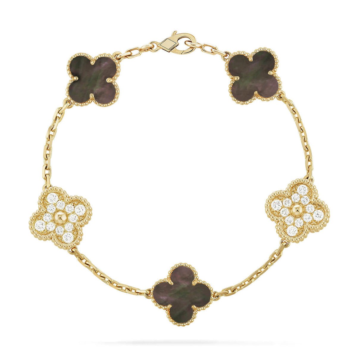 [Riva Jewelry]LUCKY CLOVER 5-MOTIF BRACELET - GREY MOTHER-OF-PEARL COLLECTION